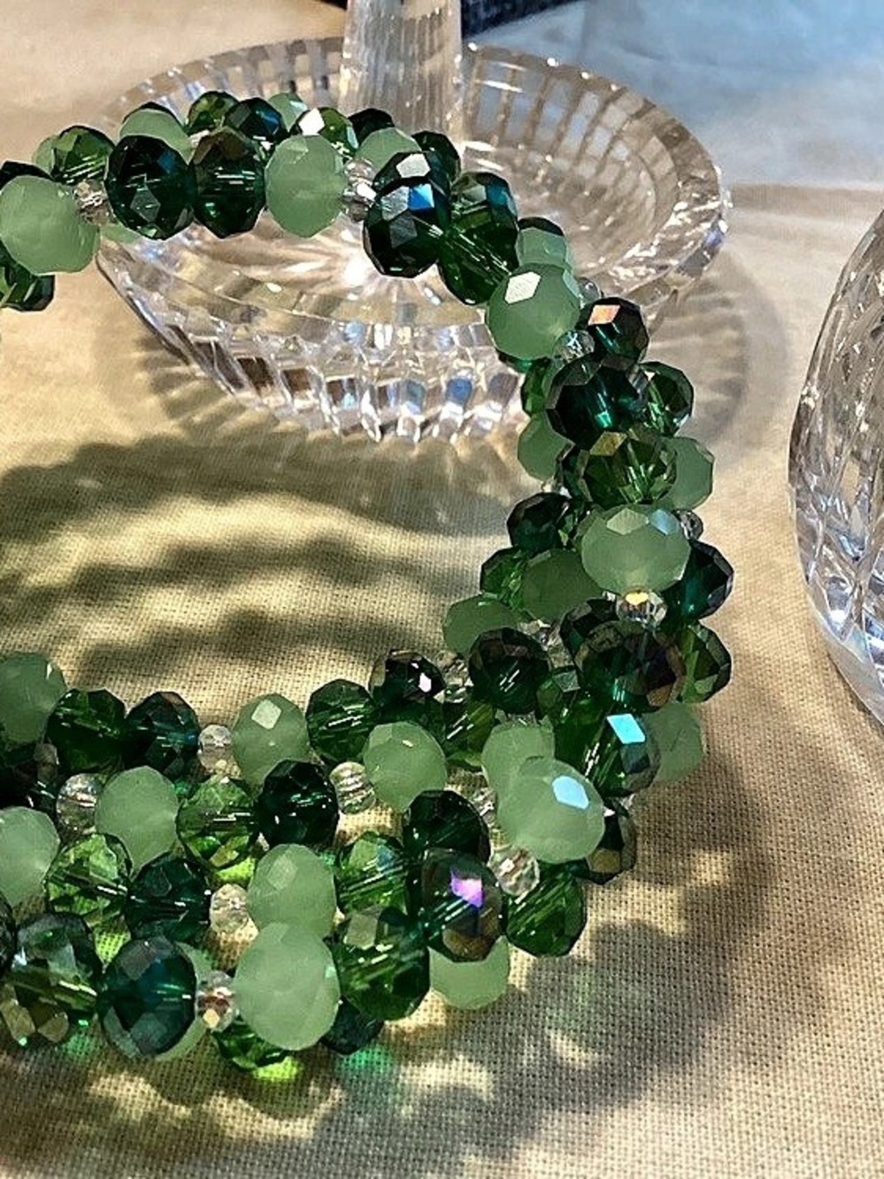 NWOT. Sparkling Green Crystal Beaded Bracelet